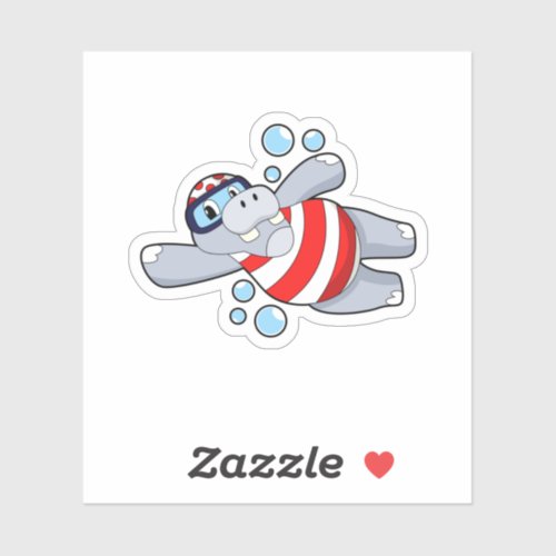 Hippo as Diver with Swimming goggles Sticker