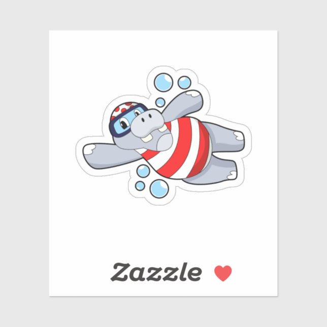 Hippo as Diver with Swimming goggles Sticker (Sheet)