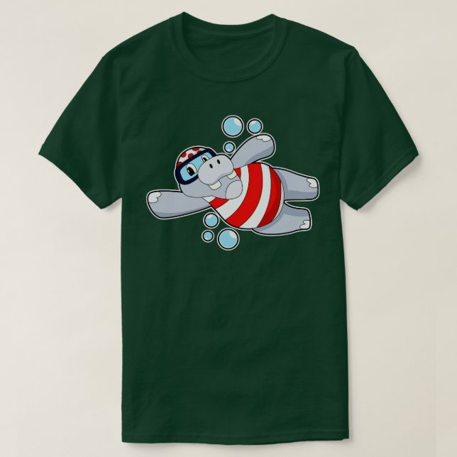 Hippo As Diver With Swimming Goggles  T-Shirt (Design Front)