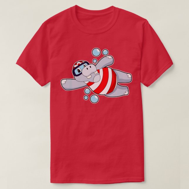 Hippo as Diver with Swimming goggles T-Shirt (Design Front)