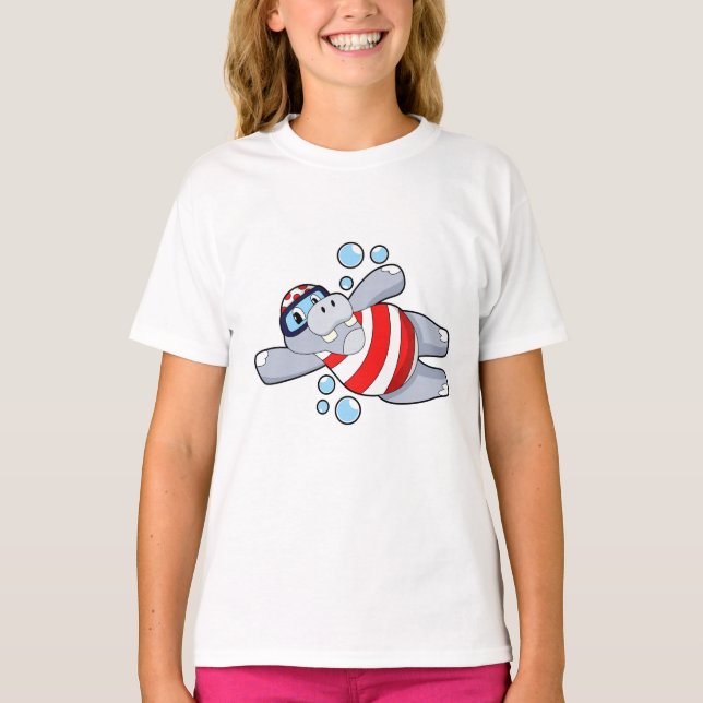 Hippo as Diver with Swimming goggles T-Shirt (Front)