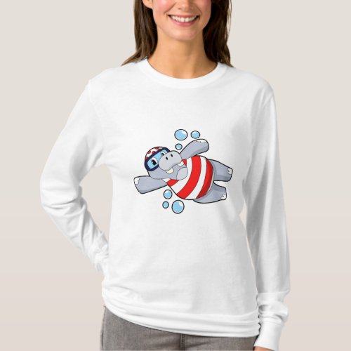 Hippo as Diver with Swimming goggles T_Shirt