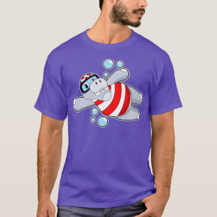 Hippo As Diver With Swimming Goggles  T-Shirt