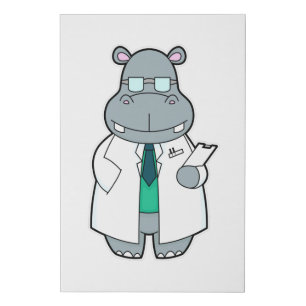 Hippo as Doctor with Smock Faux Canvas Print
