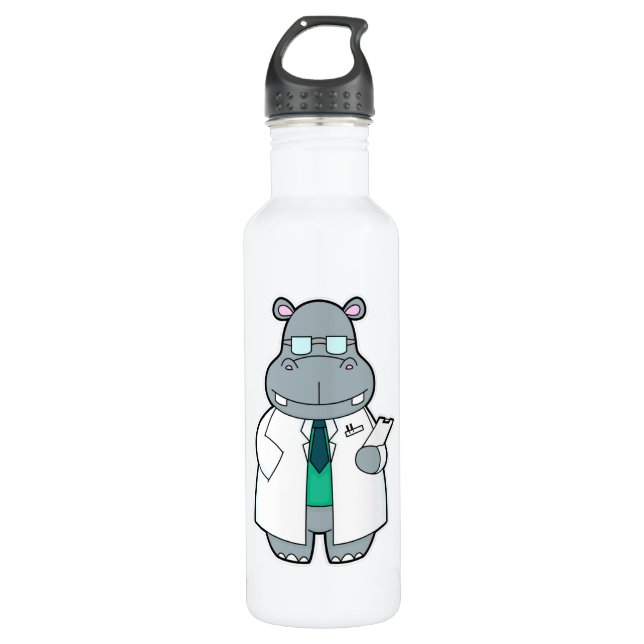 Hippo as Doctor with Smock Stainless Steel Water Bottle (Front)