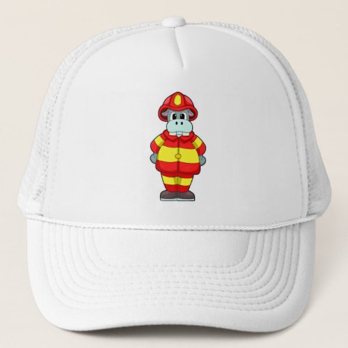 Hippo as Firefighter at Fire department with Hat