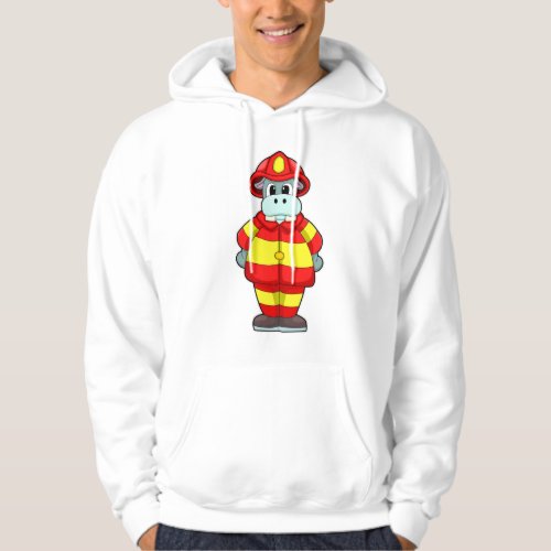 Hippo as Firefighter at Fire department with Hat Hoodie