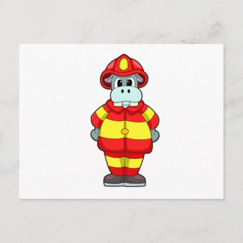 Hippo as Firefighter at Fire department with Hat Postcard