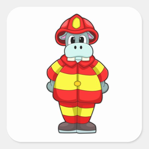 Hippo as Firefighter at Fire department with Hat Square Sticker