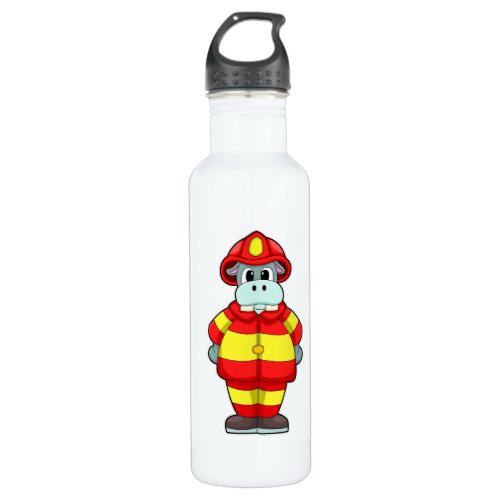 Hippo as Firefighter at Fire department with Hat Stainless Steel Water Bottle