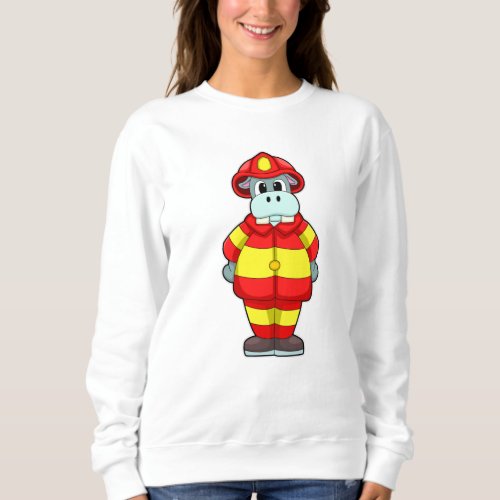 Hippo as Firefighter at Fire department with Hat Sweatshirt