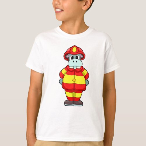 Hippo as Firefighter at Fire department with Hat T_Shirt