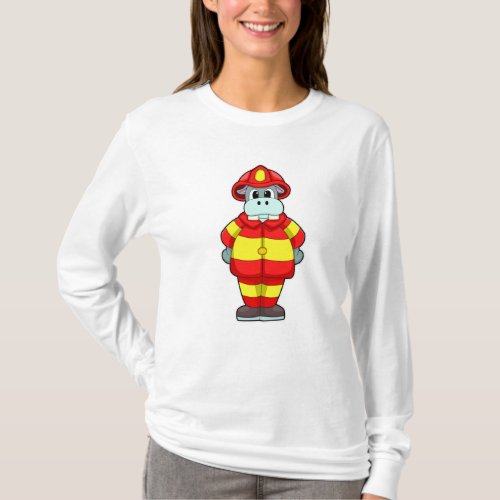 Hippo as Firefighter at Fire department with Hat T_Shirt
