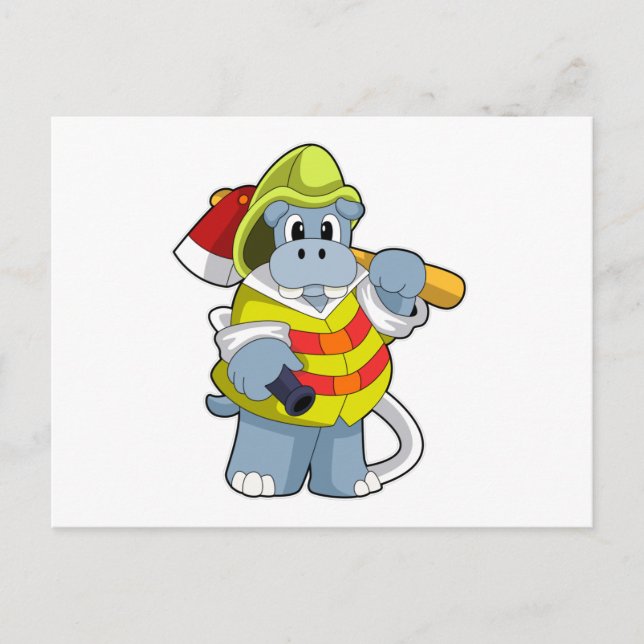 Hippo as Firefighter with Ax Postcard (Front)