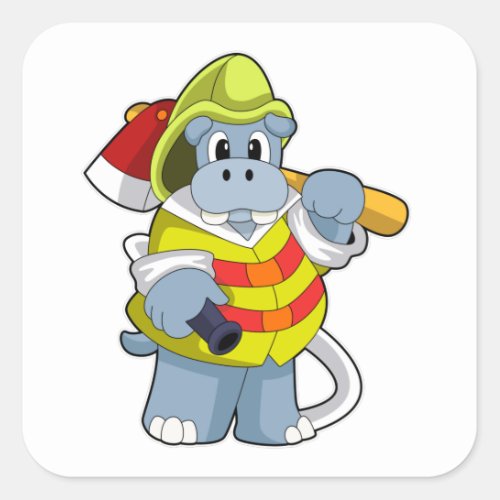 Hippo as Firefighter with Ax Square Sticker