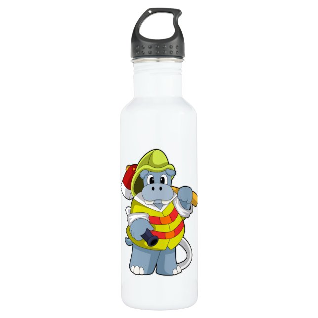 Hippo as Firefighter with Ax Stainless Steel Water Bottle (Front)