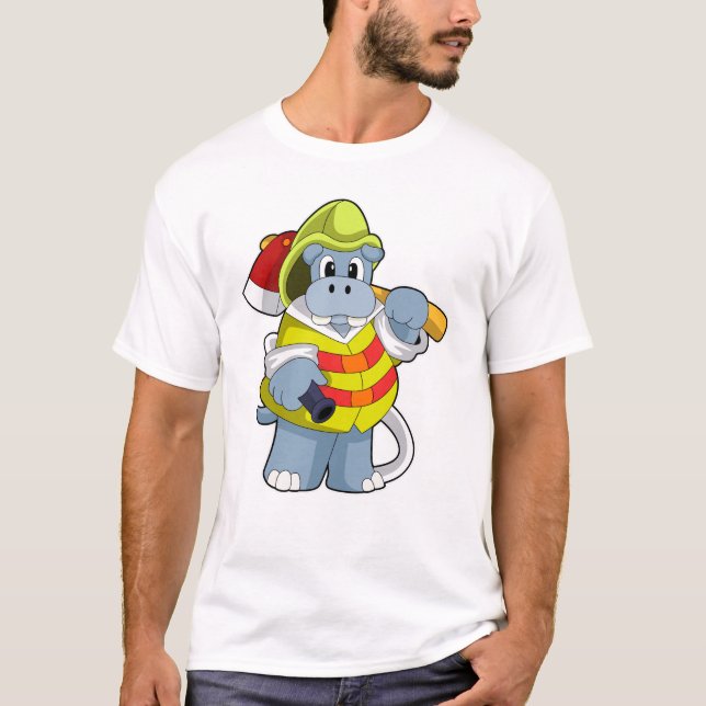 Hippo as Firefighter with Ax T-Shirt (Front)