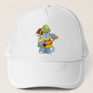 Hippo as Firefighter with Ax Trucker Hat