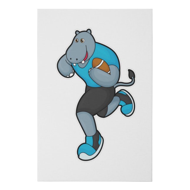 Hippo as Football player with Football Faux Canvas Print (Front)
