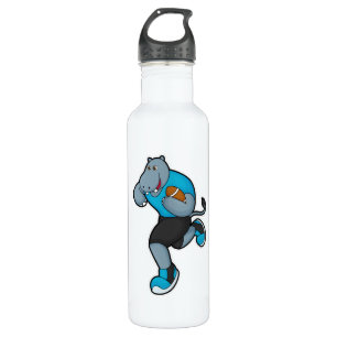 Hippo as Football player with Football Stainless Steel Water Bottle
