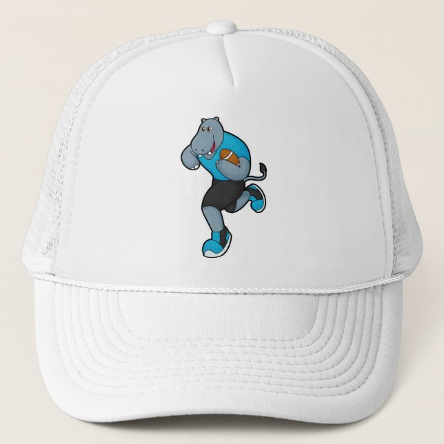 Hippo as Football player with Football Trucker Hat (Front)