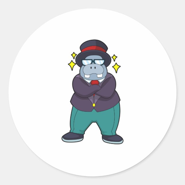Hippo as Groom with Suit.PNG Classic Round Sticker (Front)