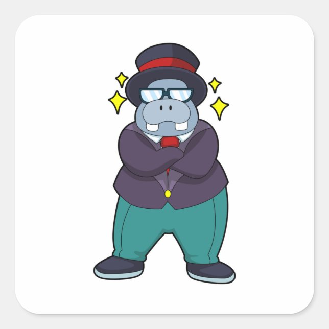 Hippo as Groom with Suit.PNG Square Sticker (Front)