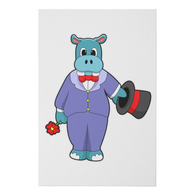 Hippo as Groom with Suit & Rose Faux Canvas Print (Front)
