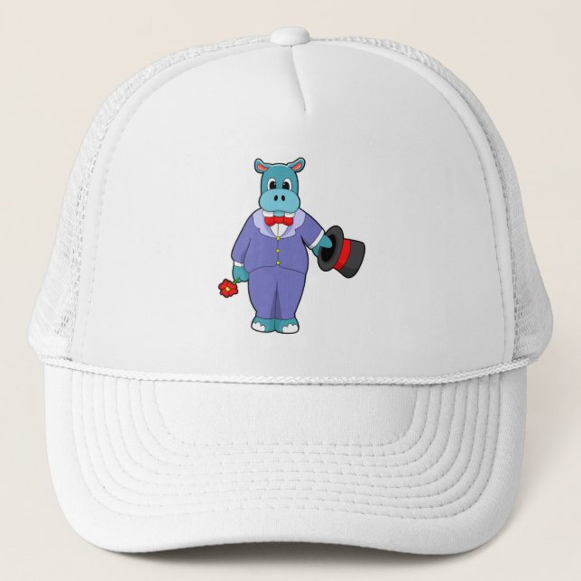 Hippo as Groom with Suit & Rose Trucker Hat (Front)