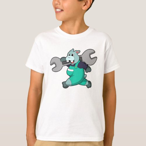Hippo as Mechanic with Wrench T_Shirt