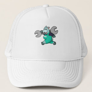 Hippo as Mechanic with Wrench Trucker Hat