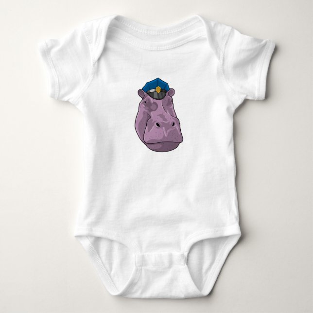 Hippo as Police officer Police Baby Bodysuit (Front)