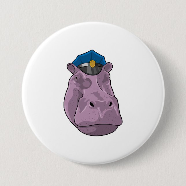 Hippo as Police officer Police Button (Front)
