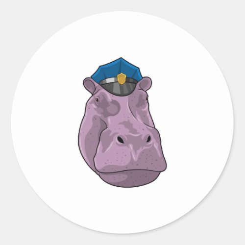 Hippo as Police officer Police Classic Round Sticker