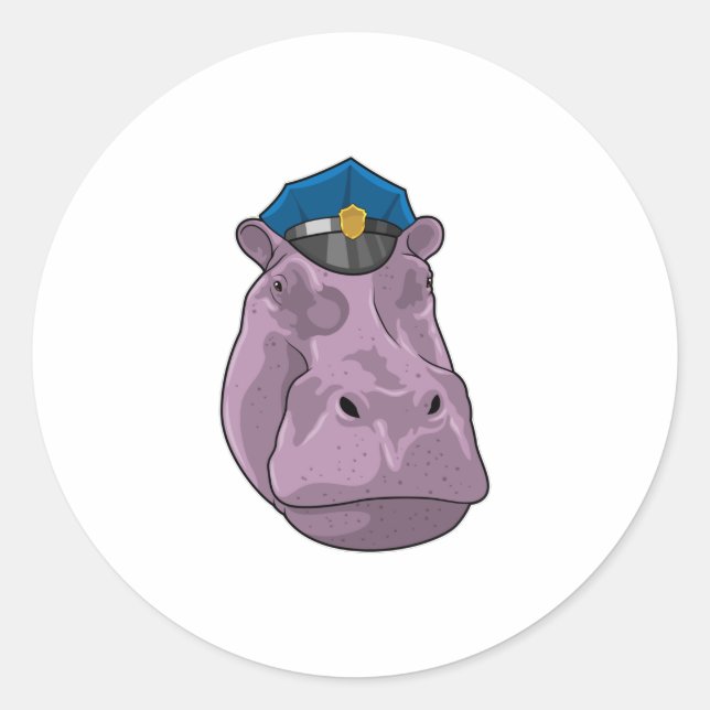Hippo as Police officer Police Classic Round Sticker (Front)