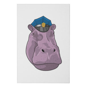 Hippo as Police officer Police Faux Canvas Print