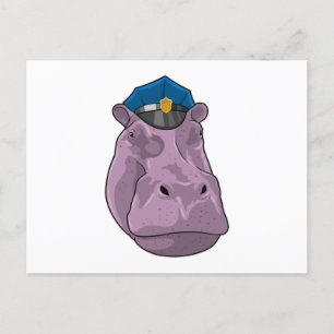 Hippo as Police officer Police Postcard