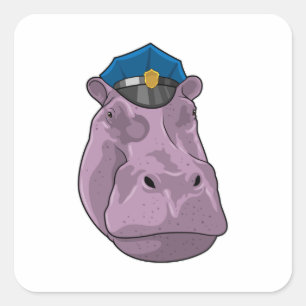 Hippo as Police officer Police Square Sticker