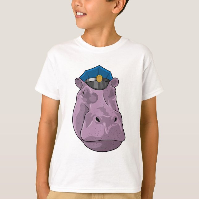 Hippo as Police officer Police T-Shirt (Front)