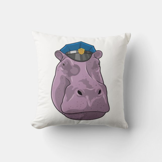 Hippo as Police officer Police Throw Pillow (Front)