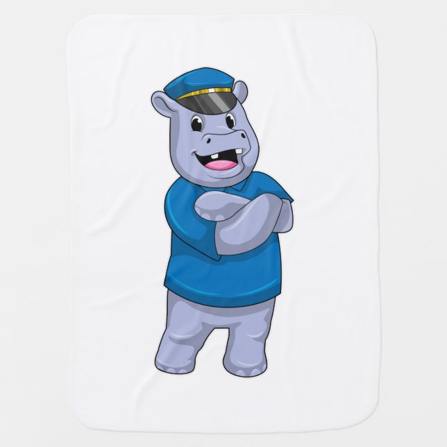 Hippo as Police officer with Police hat Baby Blanket (Front)
