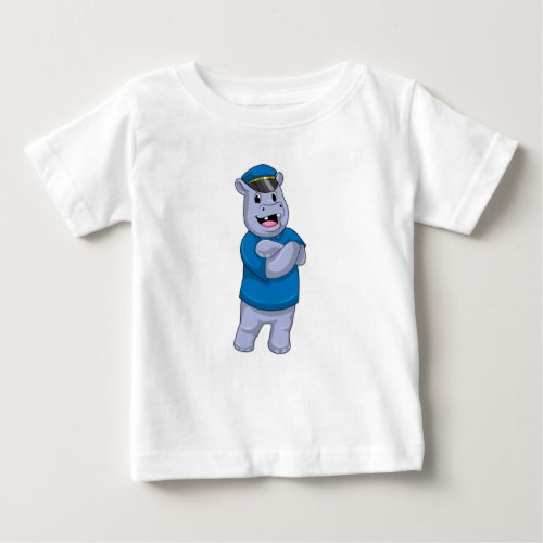 Hippo as Police officer with Police hat Baby T_Shirt