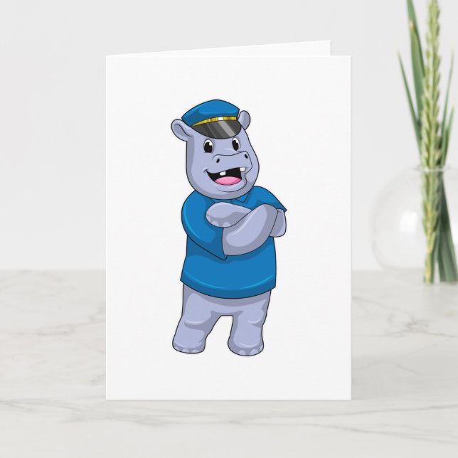 Hippo as Police officer with Police hat Card (Front)