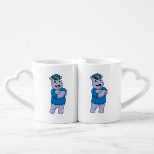 Hippo as Police officer with Police hat Coffee Mug Set