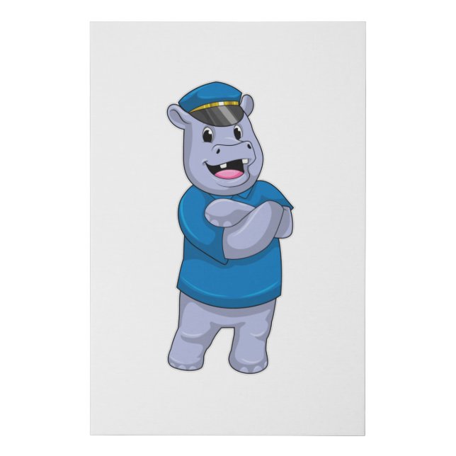 Hippo as Police officer with Police hat Faux Canvas Print (Front)