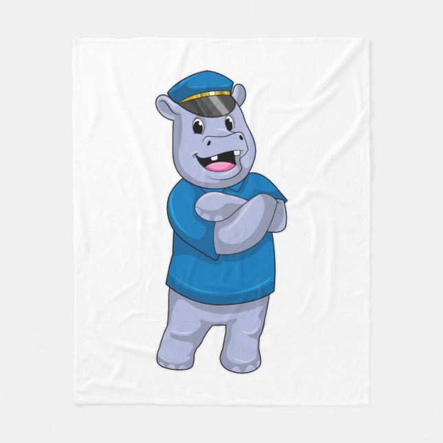 Hippo as Police officer with Police hat Fleece Blanket (Front)