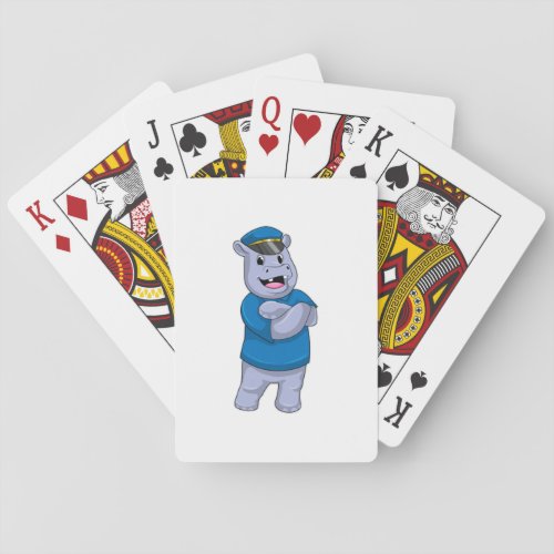 Hippo as Police officer with Police hat Playing Cards