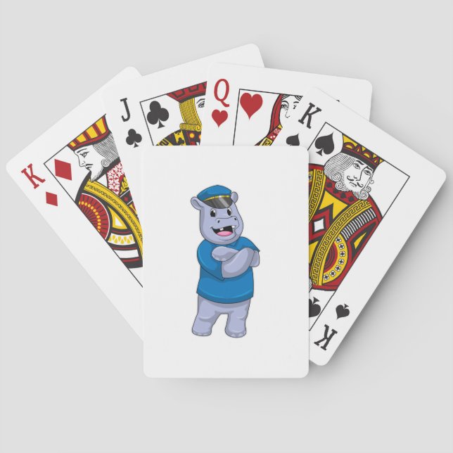 Hippo as Police officer with Police hat Poker Cards (Back)