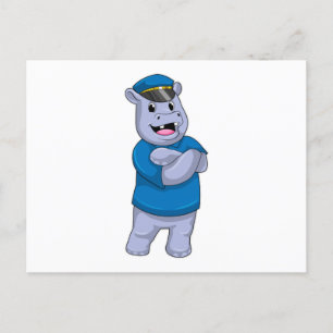 Hippo as Police officer with Police hat Postcard