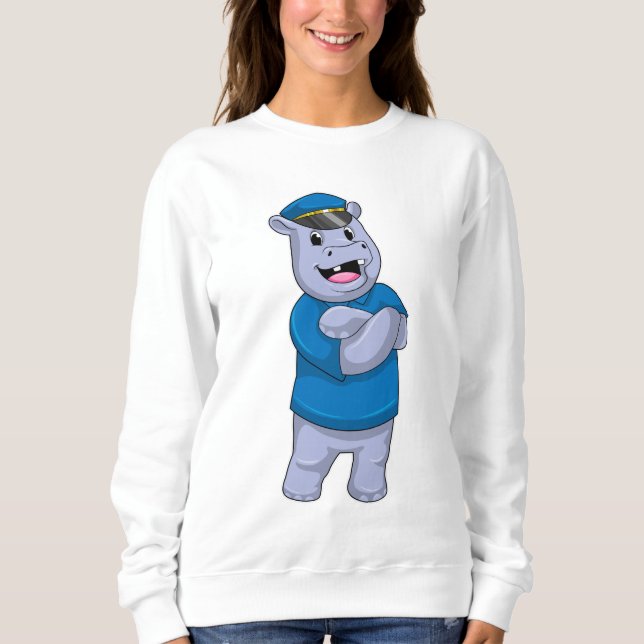 Hippo as Police officer with Police hat Sweatshirt (Front)